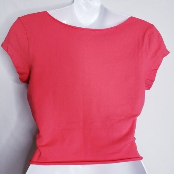 Guess Y2K Pink Sequined Raw Edge Short Sleeve Crop Baby Tee Women's Size Small - Picture 5 of 9